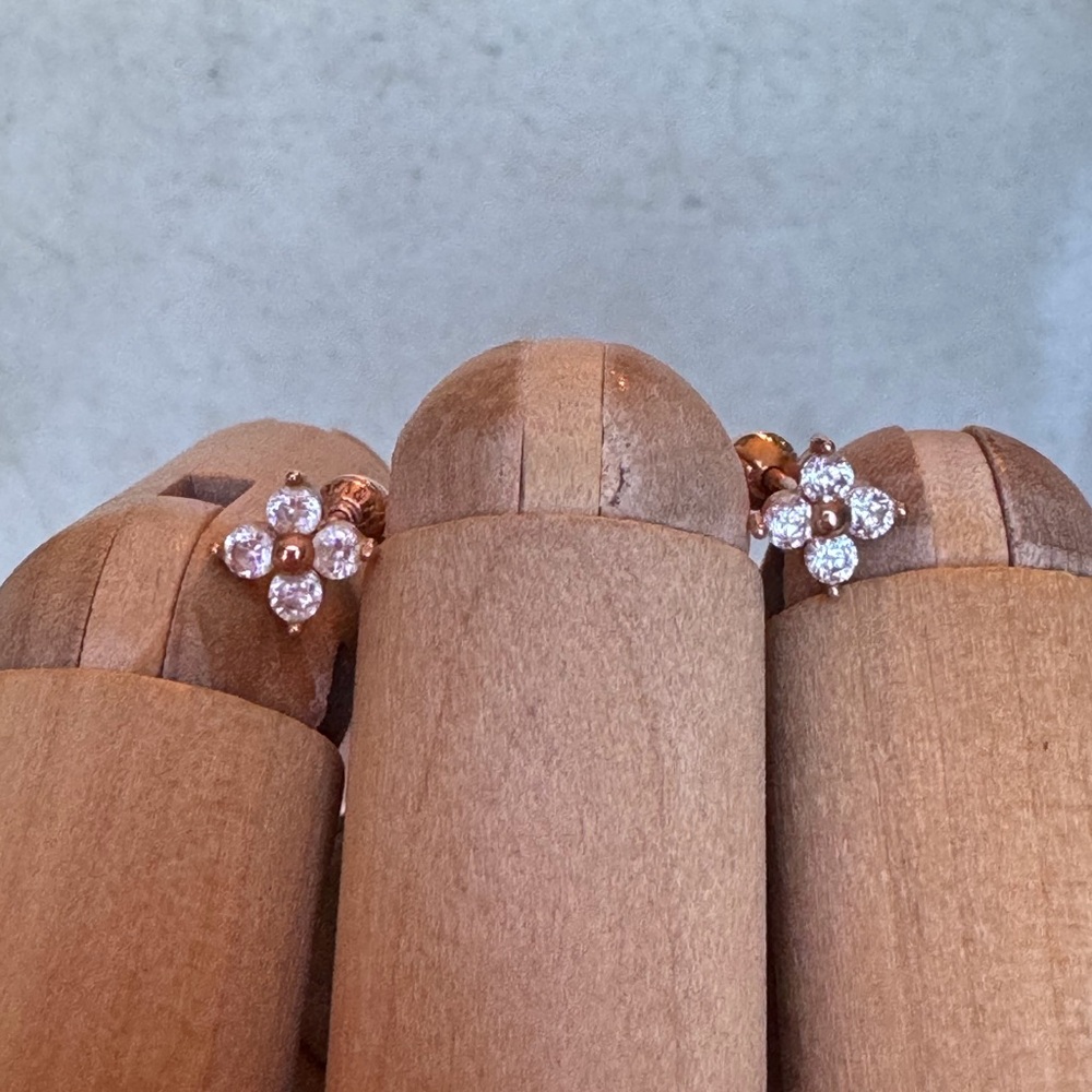 14KRG CZ Clover Stud Earrings